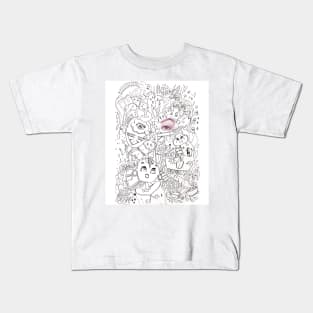 doodle art black and white minimal line art Kids T-Shirt